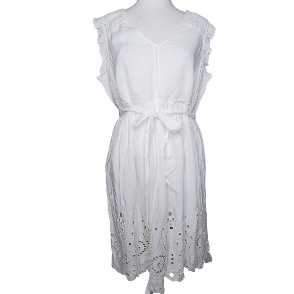 Motherhood Maternity White Cotton Eyelet Dress Sz M, Summer Lightweight Dress